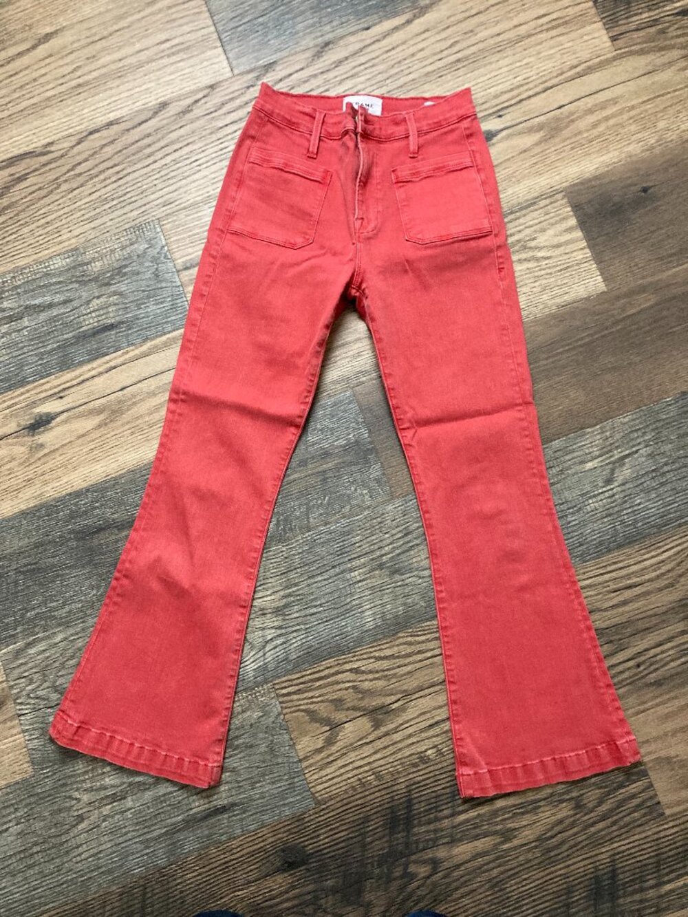 Frame Denim Womens Le Bardot High Waist Crop Bootcut Jeans Red Cherry Size 25
